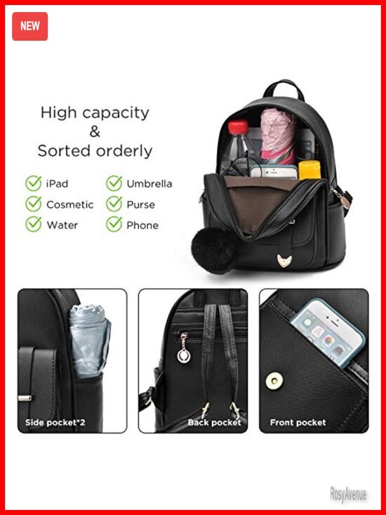 Mini PU Leather Backpack Purse with Pompom Pendant by IHAYNER main image 3